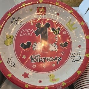 Disney Mickey Mouse 1st Birthday Plates - Red and White